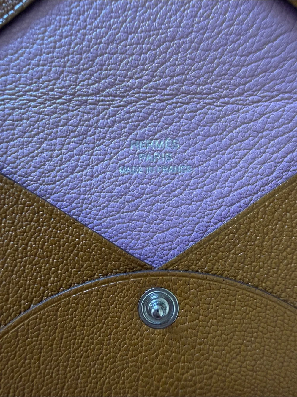 Hermes Tan Pebbled Leather Card Case